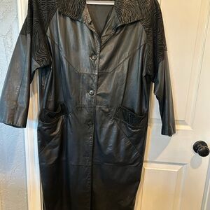 Vintage Pellle New York Black Leather Trench Coat with Zebra Print Accents